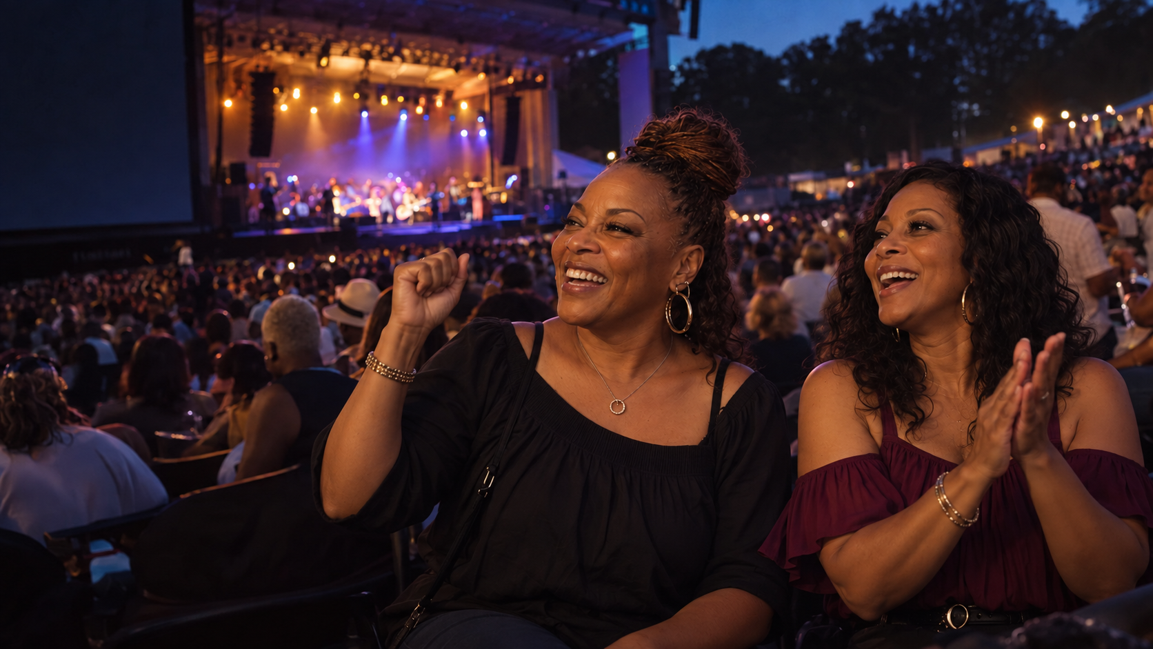 Friends enjoying an old-school concert together.